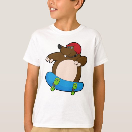 Mole als Skater met skateboard en helm T-shirt (Voorkant)