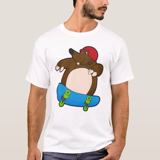 Mole als Skater met skateboard en helm T-shirt (Voorkant)