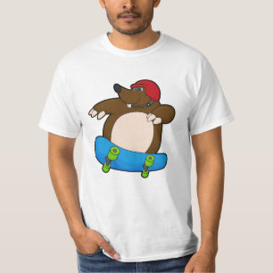 Mole als Skater met skateboard en helm T-shirt