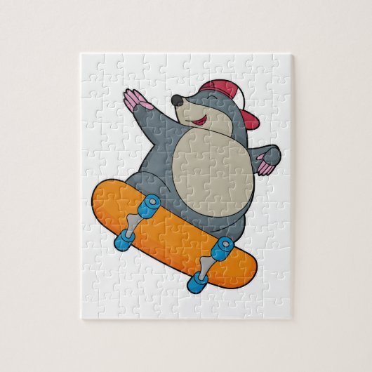 Mole als Skater met skateboard Legpuzzel (Verticaal)
