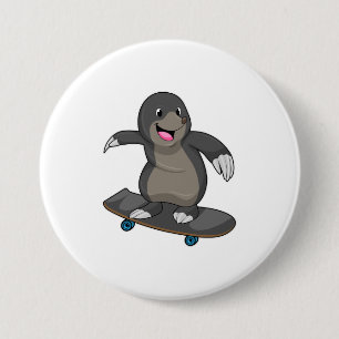 Mole als Skater met skateboard Ronde Button 7,6 Cm