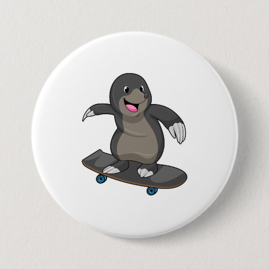 Mole als Skater met skateboard Ronde Button 7,6 Cm (Voorkant)