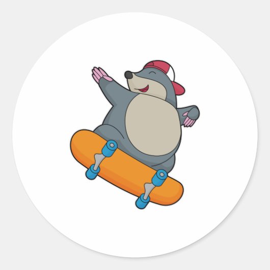 Mole als Skater met skateboard Ronde Sticker (Voorkant)