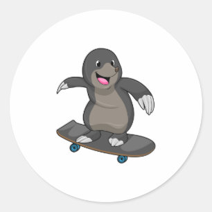 Mole als Skater met skateboard Ronde Sticker