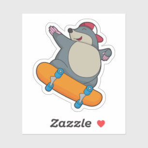Mole als Skater met skateboard Sticker