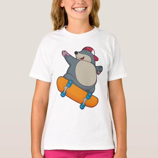 Mole als Skater met skateboard T-shirt (Voorkant)