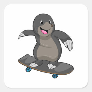 Mole als Skater met skateboard Vierkante Sticker