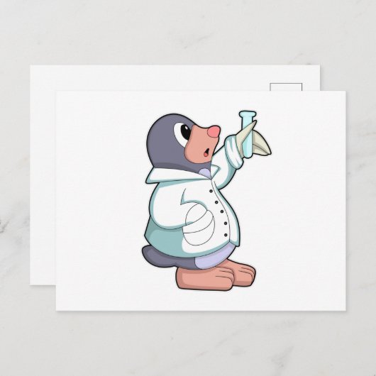 Mole als wetenschapper met testbuis briefkaart (Voorkant / Achterkant)