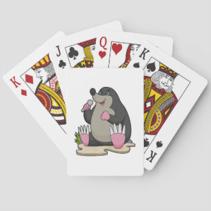 Mole als zanger met microfoon pokerkaarten