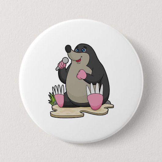 Mole als zanger met microfoon ronde button 7,6 cm (Voorkant)