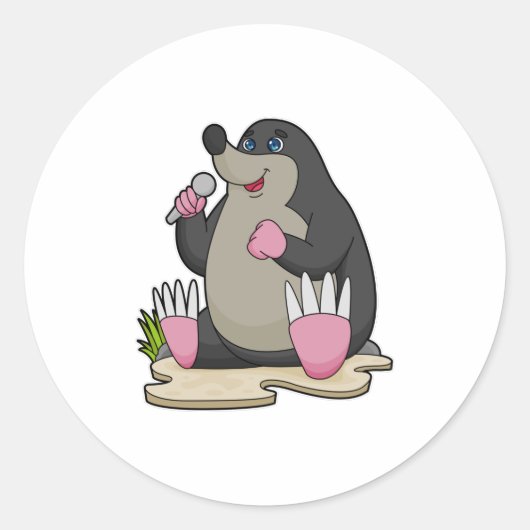 Mole als zanger met microfoon ronde sticker (Voorkant)