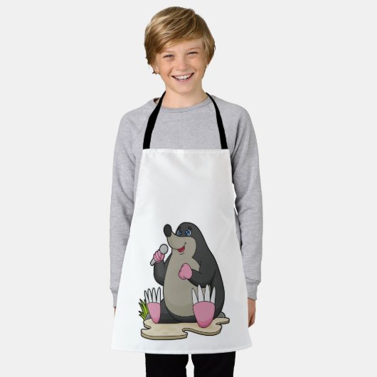 Mole als zanger met microfoon schort (Gedragen)