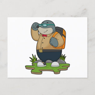 Mole as Hiker with Backpack Briefkaart