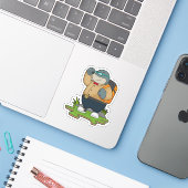 Mole as Hiker with Backpack Sticker (Laptop met iPhone)