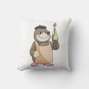 Mole as Painter with Paint brush Kussen