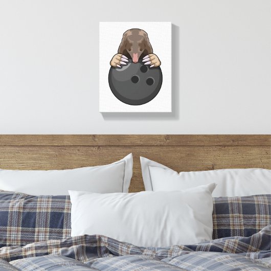 Mole bij Bowling met Bowling ball Canvas Afdruk (Insitu (Slaapkamer))