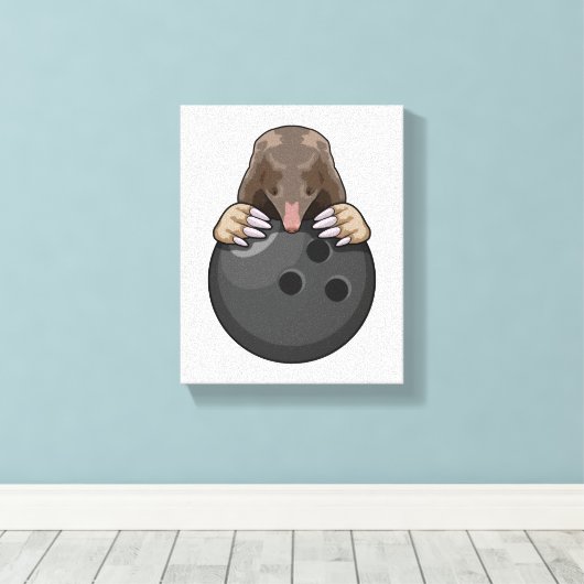 Mole bij Bowling met Bowling ball Canvas Afdruk (Insitu (Houten vloer))