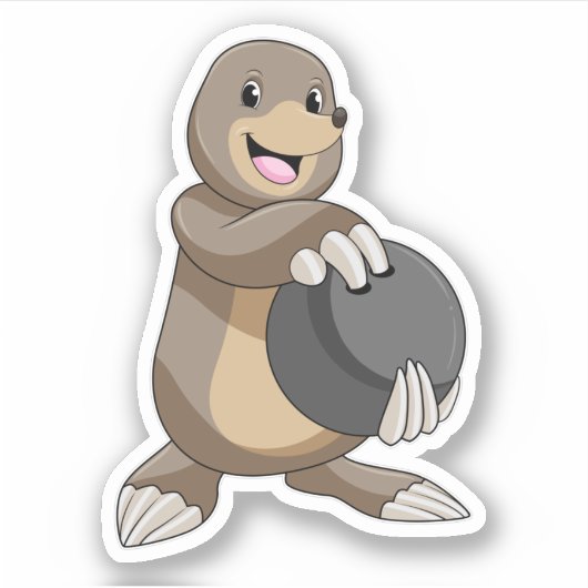 Mole bij Bowling met Bowling ball Sticker (Voorkant)