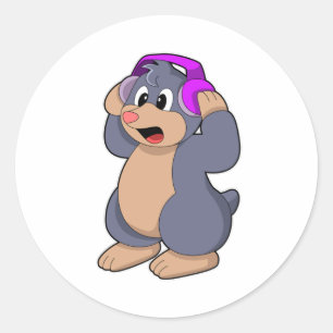 Mole bij Muziek met hoofdtelefoon Ronde Sticker