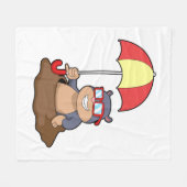 Mole bij Raining met Umbrella Fleece Deken (Voorkant (Horizontaal))
