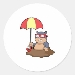 Mole bij Raining met Umbrella Ronde Sticker