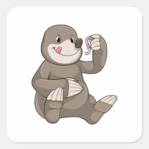 Mole met aardworm vierkante sticker