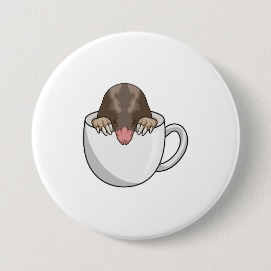 Mole met beker koffie ronde button 7,6 cm (Voorkant)