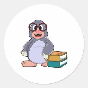 Mole met bril en boeken ronde sticker