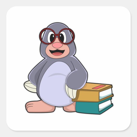 Mole met bril en boeken vierkante sticker (Voorkant)