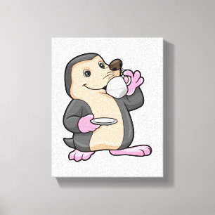Mole met Cup Koffie & saucer Canvas Afdruk