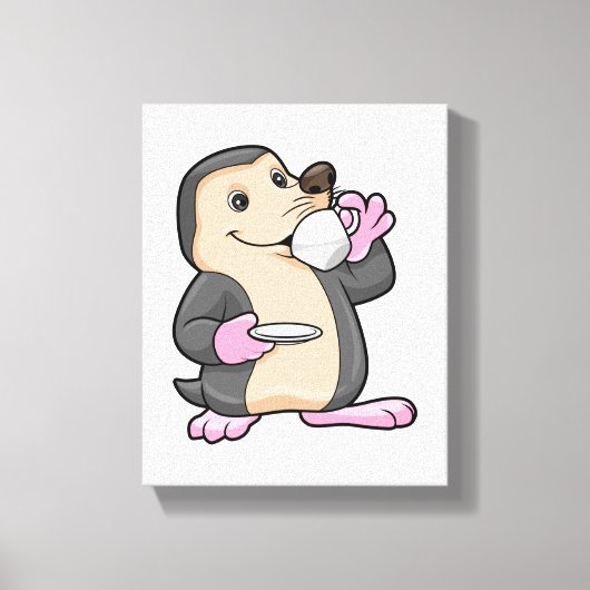 Mole met Cup Koffie & saucer Canvas Afdruk (Voorkant)