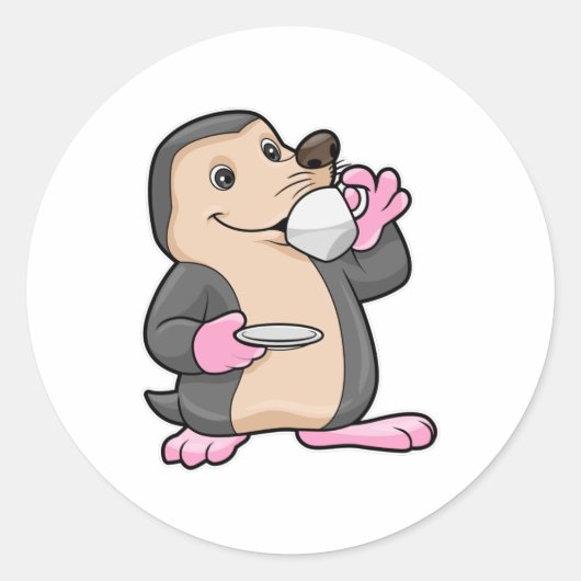 Mole met Cup Koffie & saucer Ronde Sticker (Voorkant)