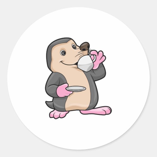 Mole met Cup Koffie & saucer Ronde Sticker (Voorkant)