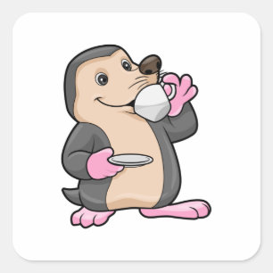 Mole met Cup Koffie & saucer Vierkante Sticker