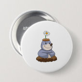 Mole met Daisy Flower Ronde Button 7,6 Cm (Voorkant /achterkant)