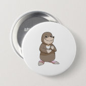 Mole met koffiebeker ronde button 7,6 cm (Voorkant /achterkant)