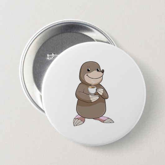 Mole met koffiebeker ronde button 7,6 cm (Voorkant /achterkant)