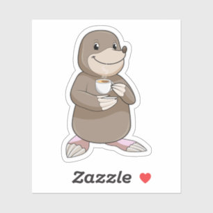 Mole met koffiebeker sticker