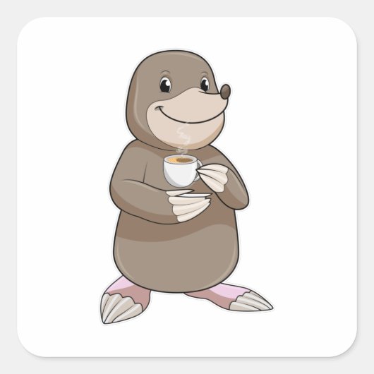 Mole met koffiebeker vierkante sticker (Voorkant)