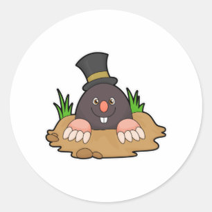 Mole met Molehill en Pet Ronde Sticker
