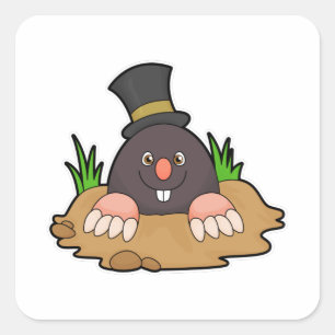 Mole met Molehill en Pet Vierkante Sticker