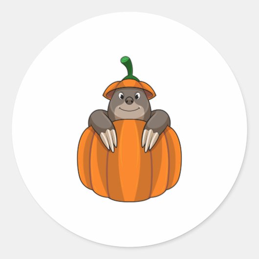 Mole met pompoen ronde sticker (Voorkant)