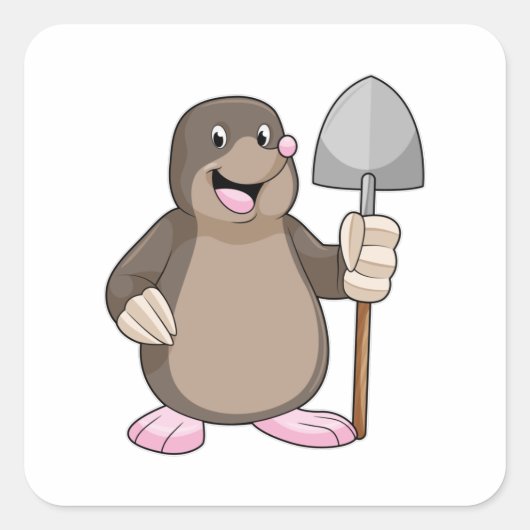Mole met schoppen vierkante sticker (Voorkant)