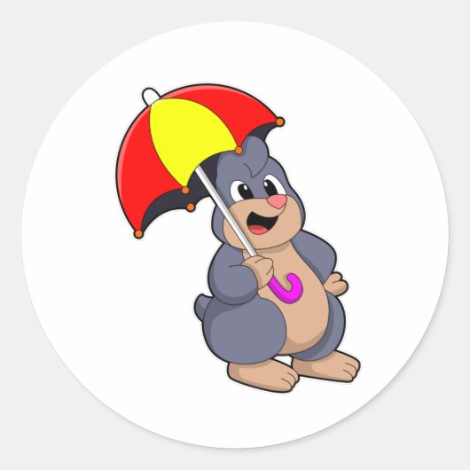 Mole met Umbrella Ronde Sticker (Voorkant)