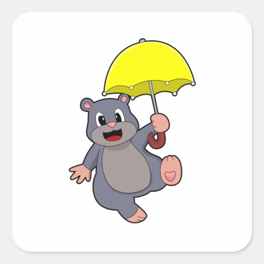 Mole met Umbrella Vierkante Sticker (Voorkant)