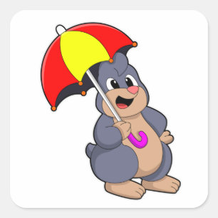 Mole met Umbrella Vierkante Sticker