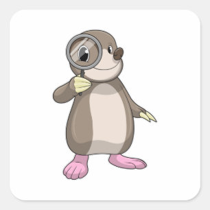 Mole met vergrootglas vierkante sticker