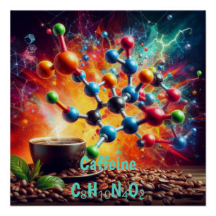 Moleculaire cafeïnestructuur - Science Art Coffee Perfect Poster