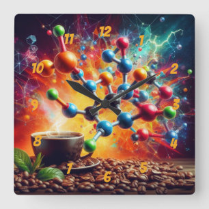 Moleculaire cafeïnestructuur - Science Art Coffee Vierkante Klok