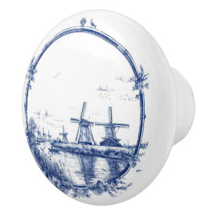 Molen en Vogels Blauw en Wit Keramische Knop